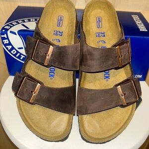 BRAND NEW-BIRKENSTOCK ARIZONA HABANA BROWN OILED LEATHER SOFT FOOTBED U.S.-6-6.5
